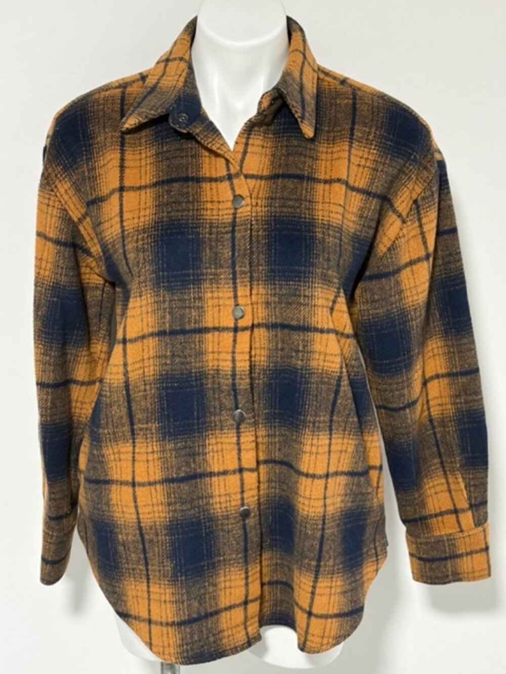 STEVE MADDEN SOPHIA PLAID SHACKET NAVY GOLDEN YELLOW XS